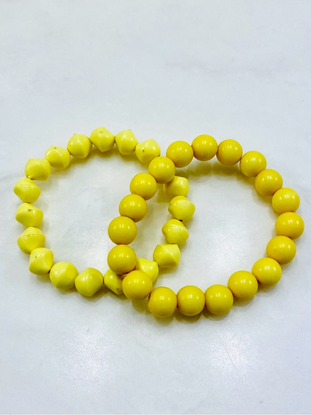 Vintage Canary Yellow Round Geometric Nugget Bead Comfort Stretch Bracelet Stack